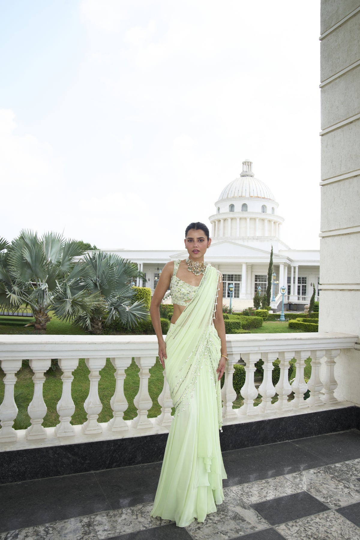 LIME GREEN STITCHED SAREE