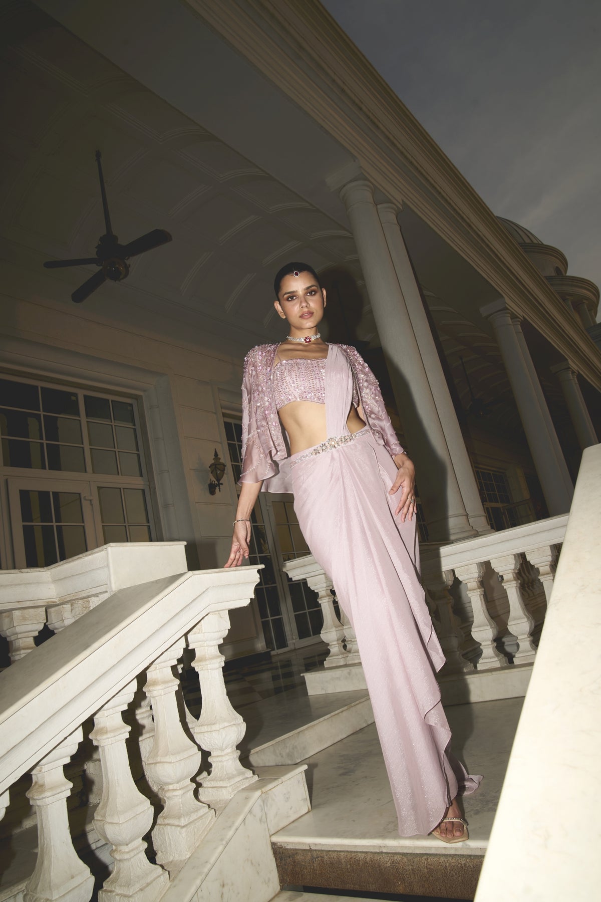 LILAC BUSTIER CAPE SAREE