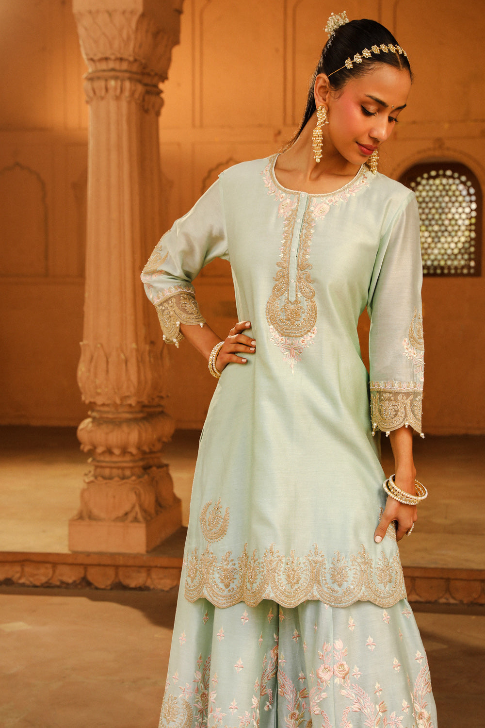 Short kurta with sharara and dupatta