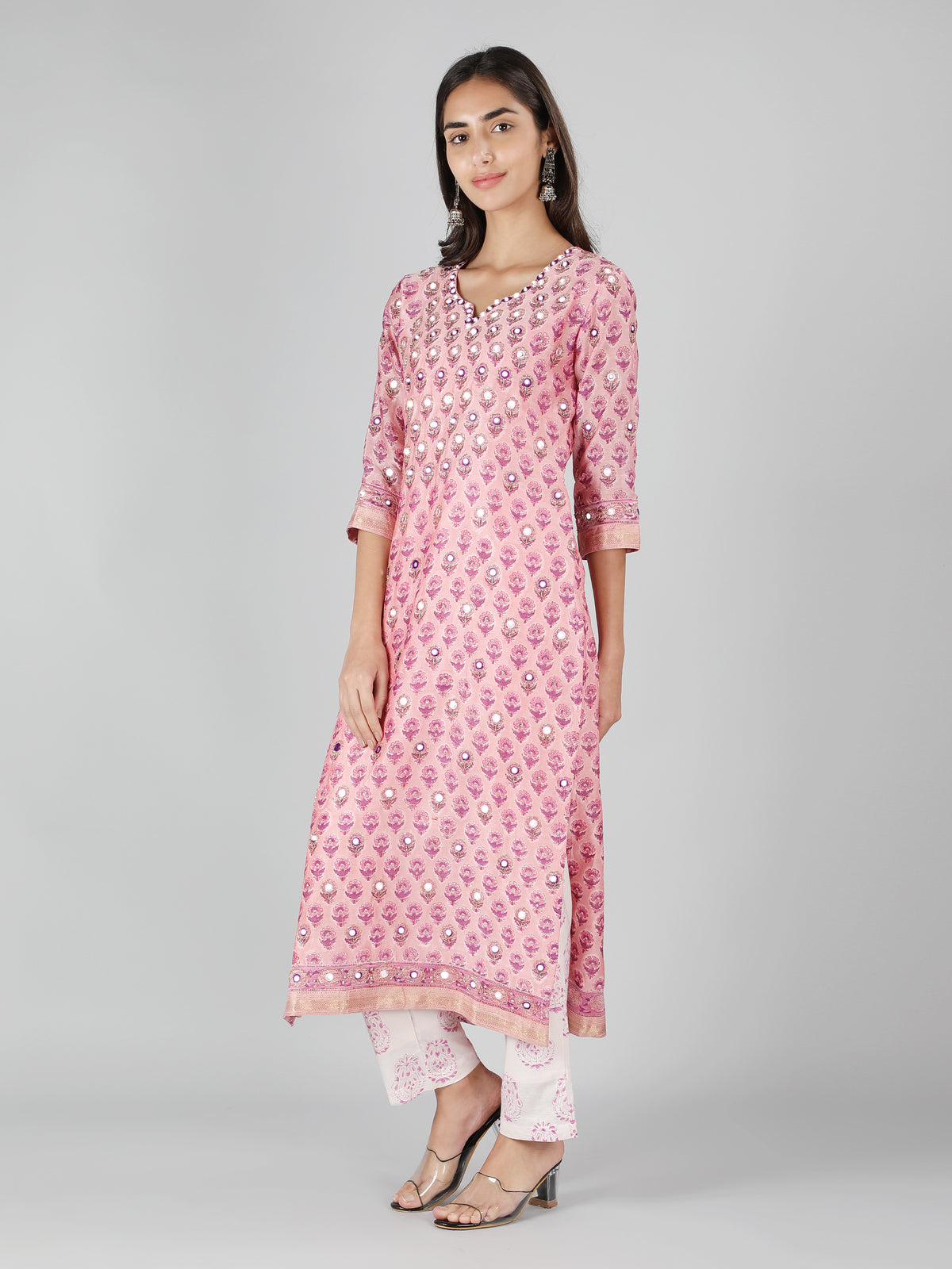 Romantic Floral Kurta Set with Embroidered Dupatta