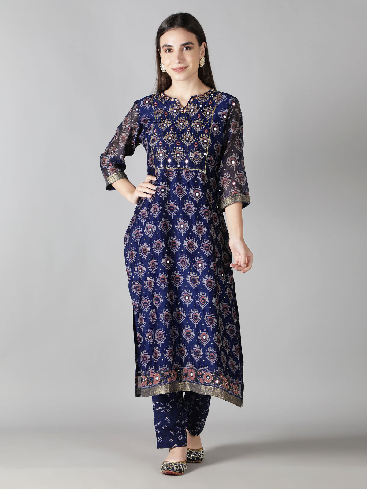 Gem-Tone Floral Kurta Set