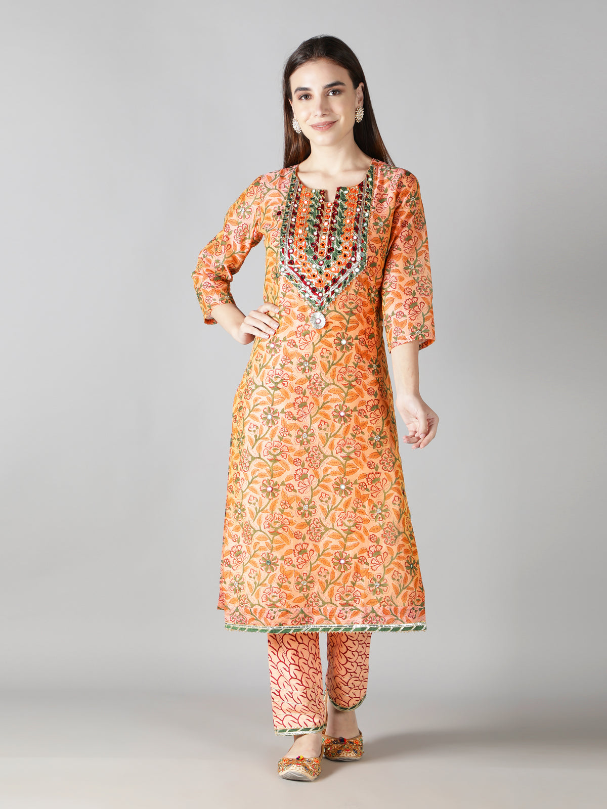 Summer Floral Gota Patti Kurta Set