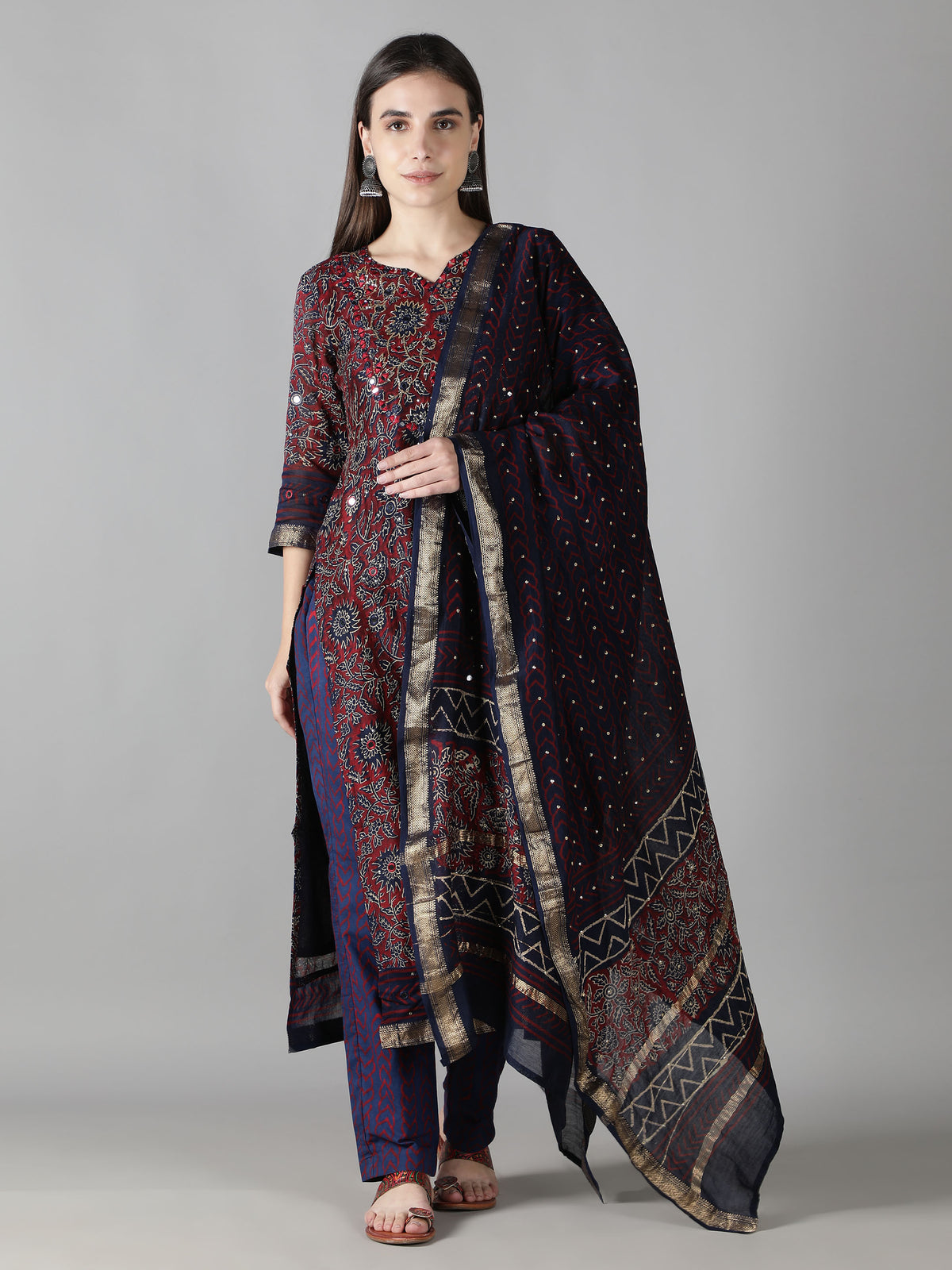 Enchanting Burgundy and Blue Kurta Set