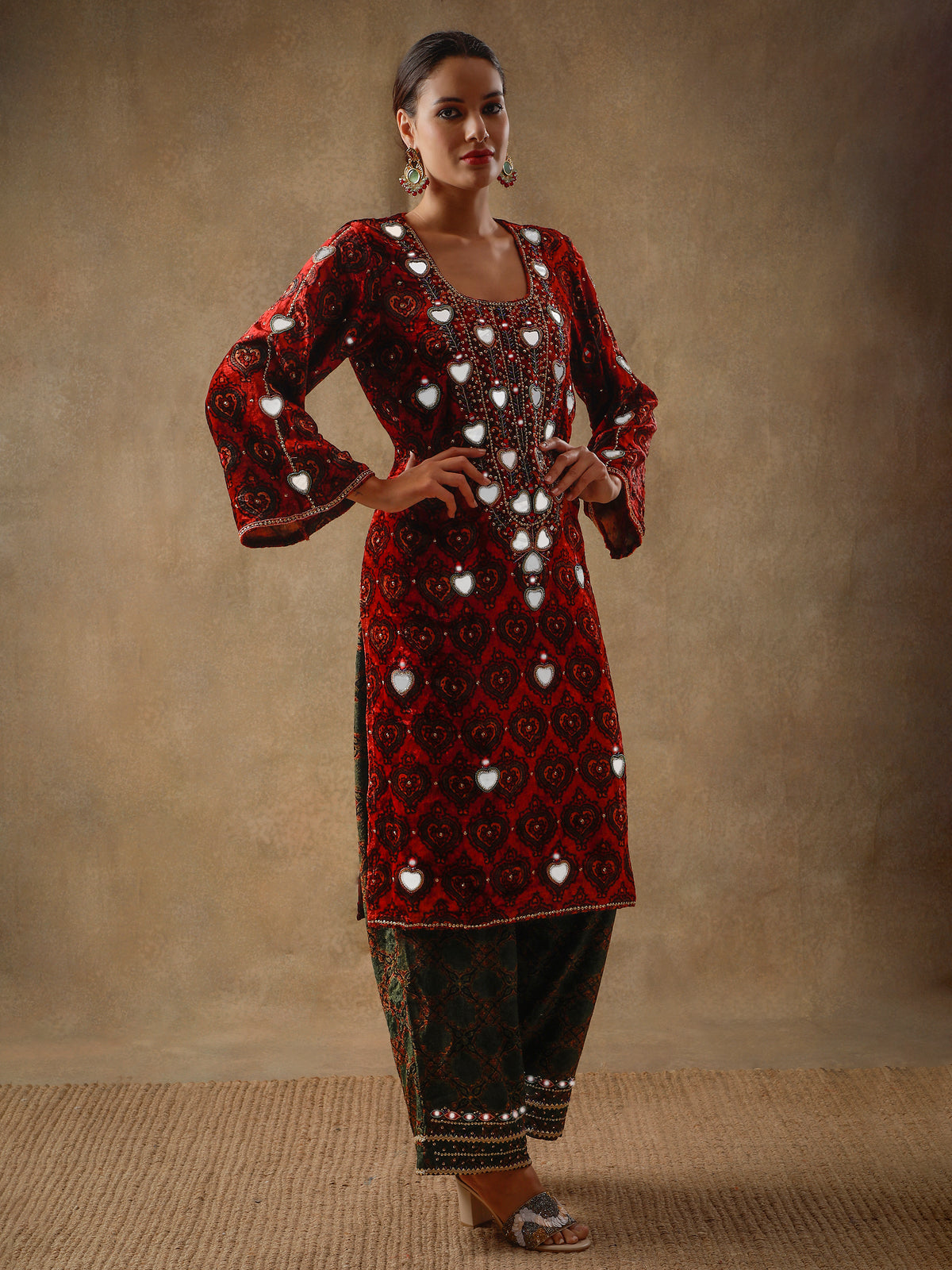 Royal Ruby Velvet Kurta Set