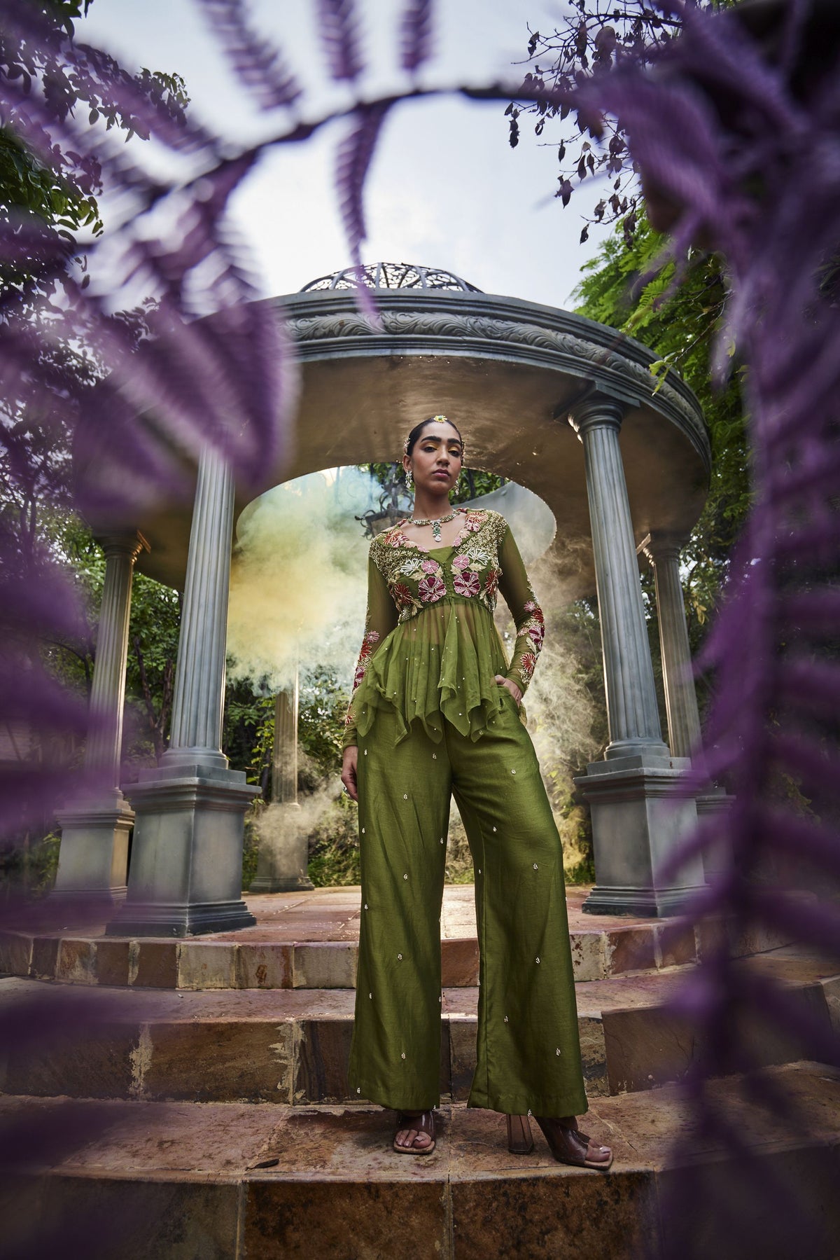 Bustier and Peplum Jacket Paired with Pants