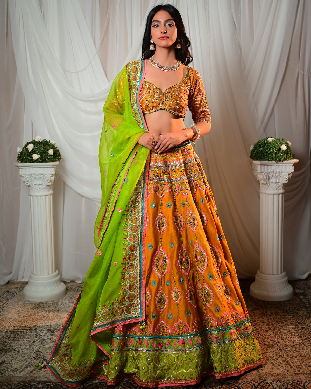 Mustard embroidered lehenga set