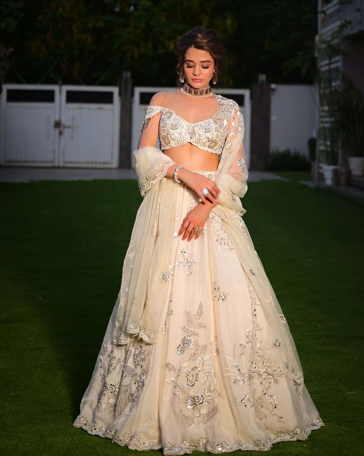 Ivory organza lehenga