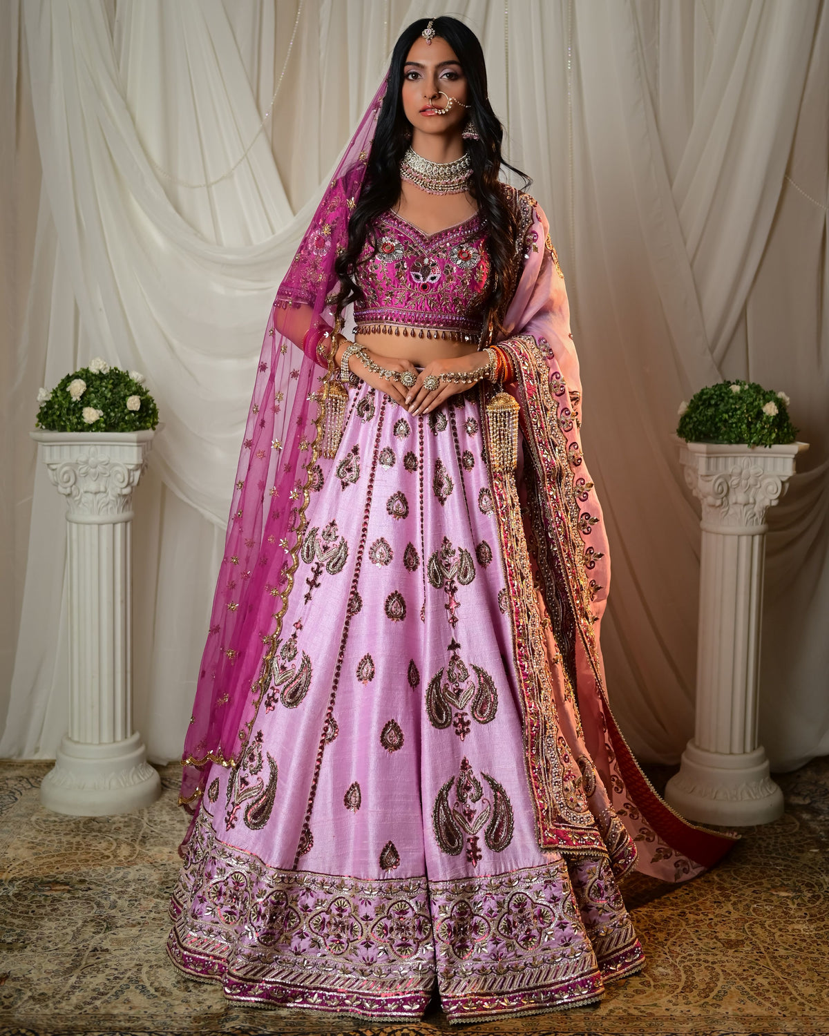 Mauve and ruby bridal lehenga Set