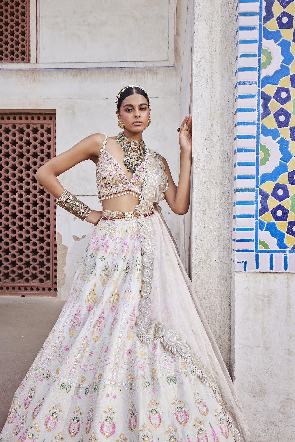 Ivory Chanderi Banarasi Lehenga set