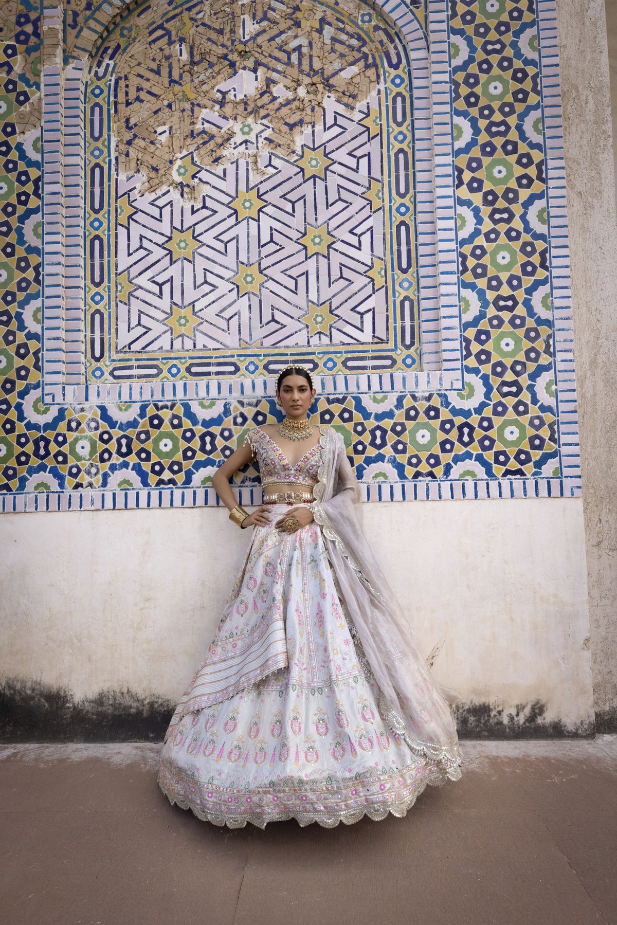 Ivory Chanderi Banarasi Lehenga set