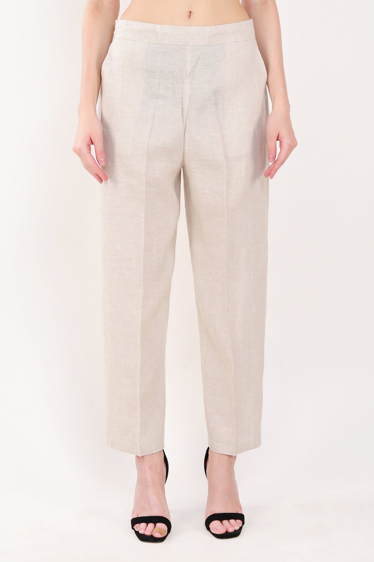 Beige Solid Pants