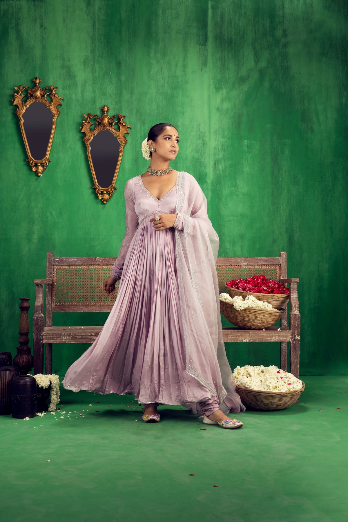 Lavender chinon chiffon Anarkali set