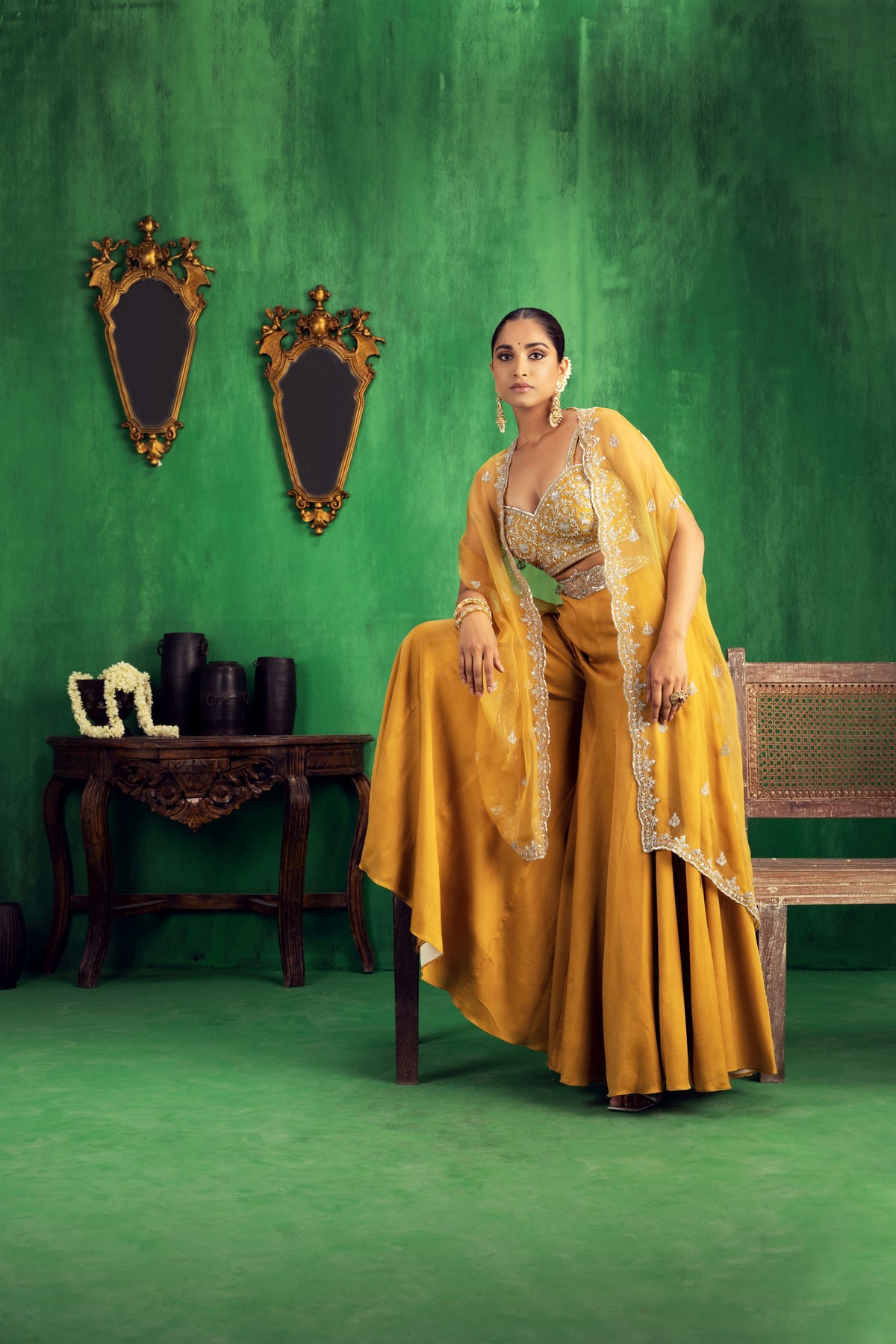 Tuscan Mustard Cape Sharara Set