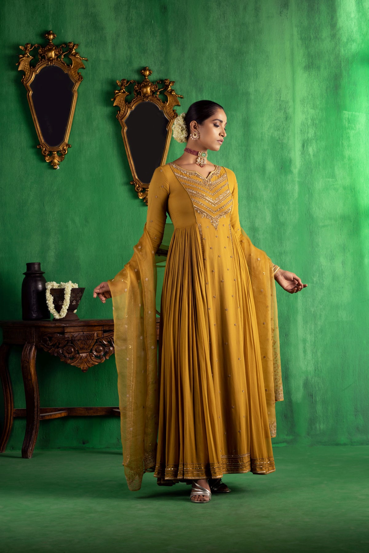 Mustard Anarkali set