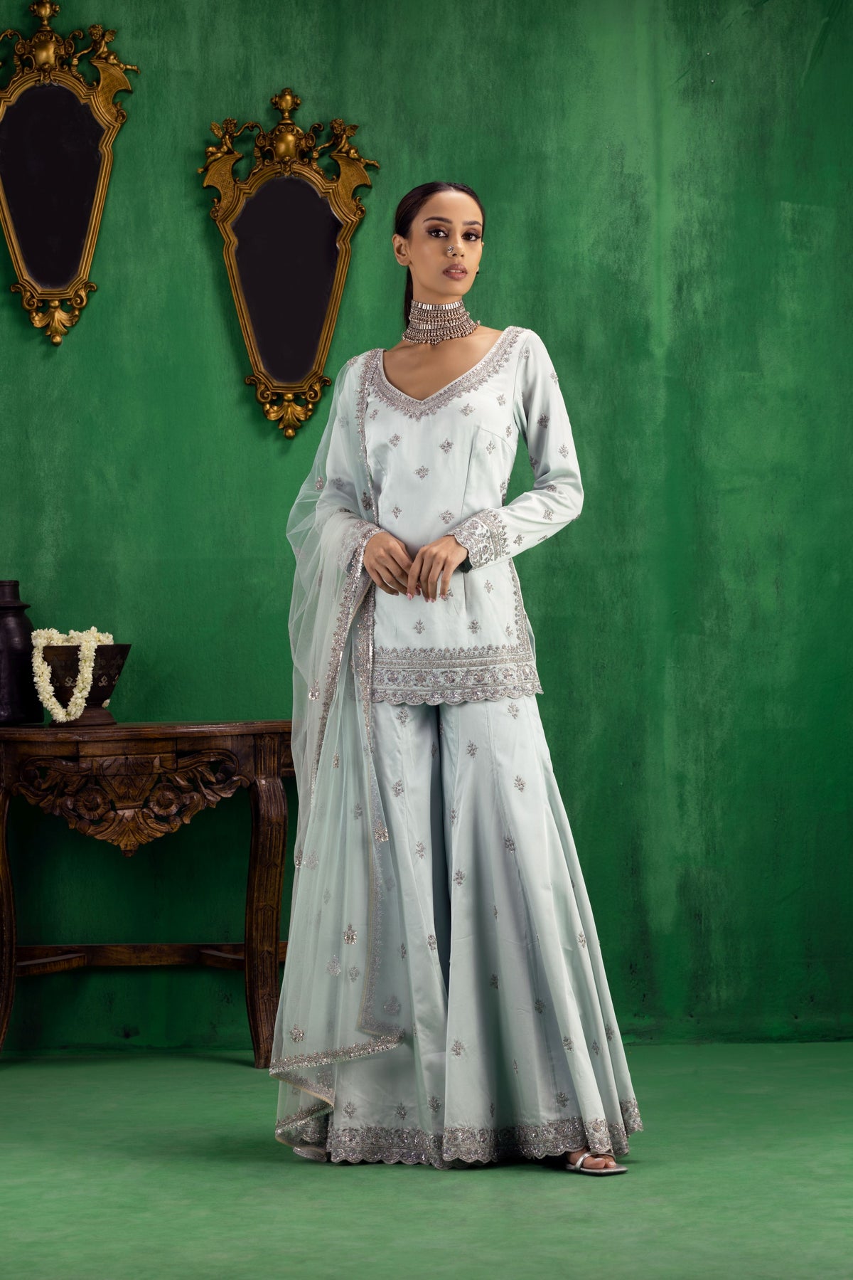 Ice blue sharara set