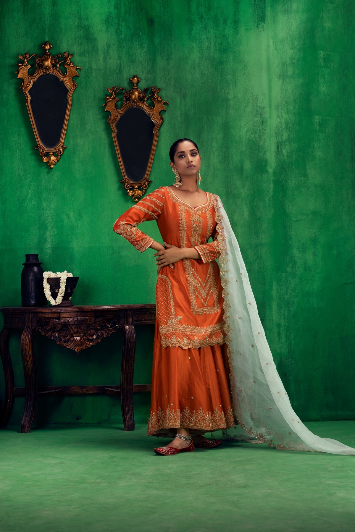 Rust orange flared sharara set