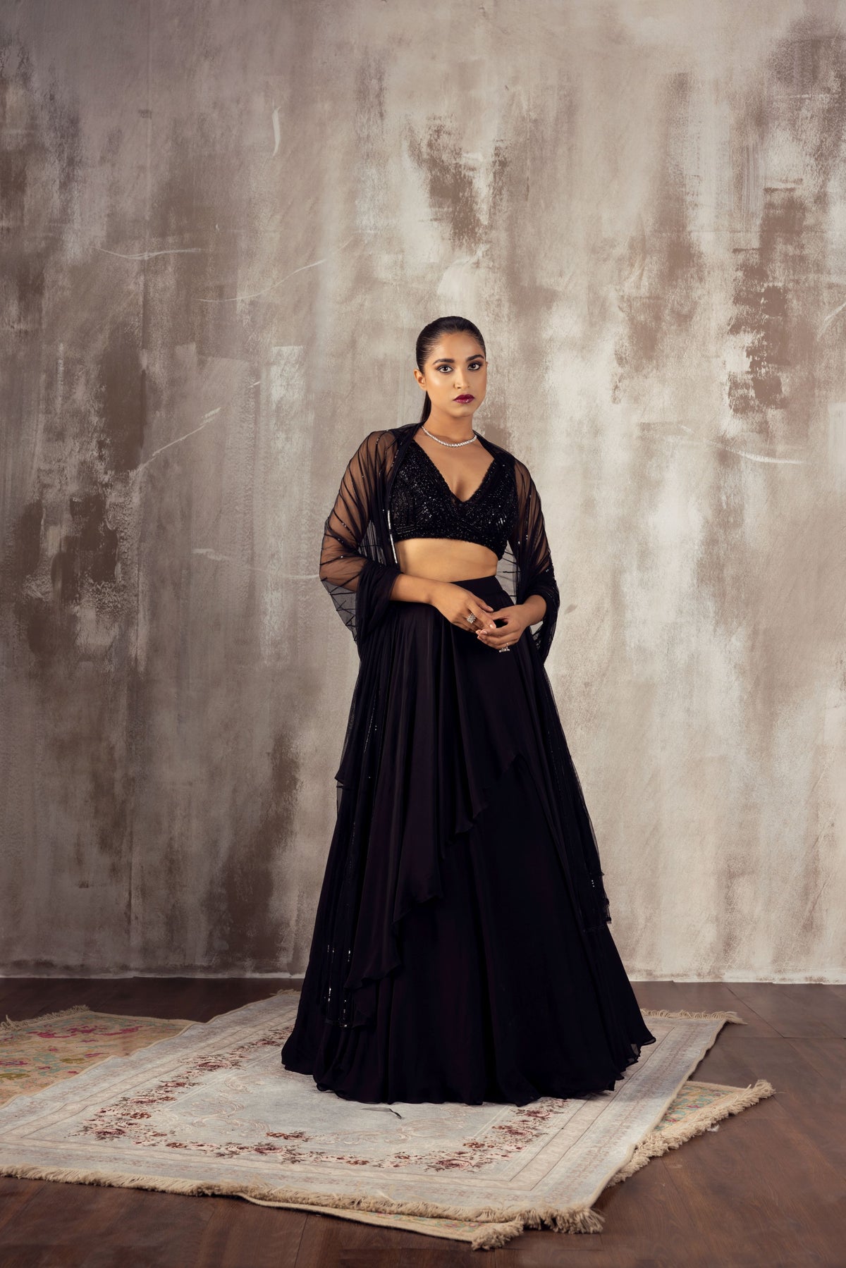 Black contemporary lehenga set