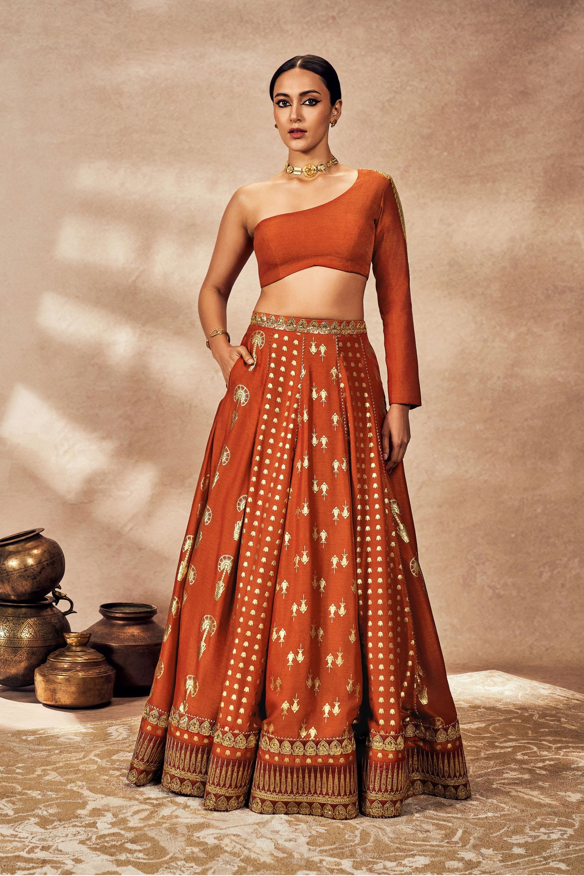 RUST FOIL LEHENGA SET