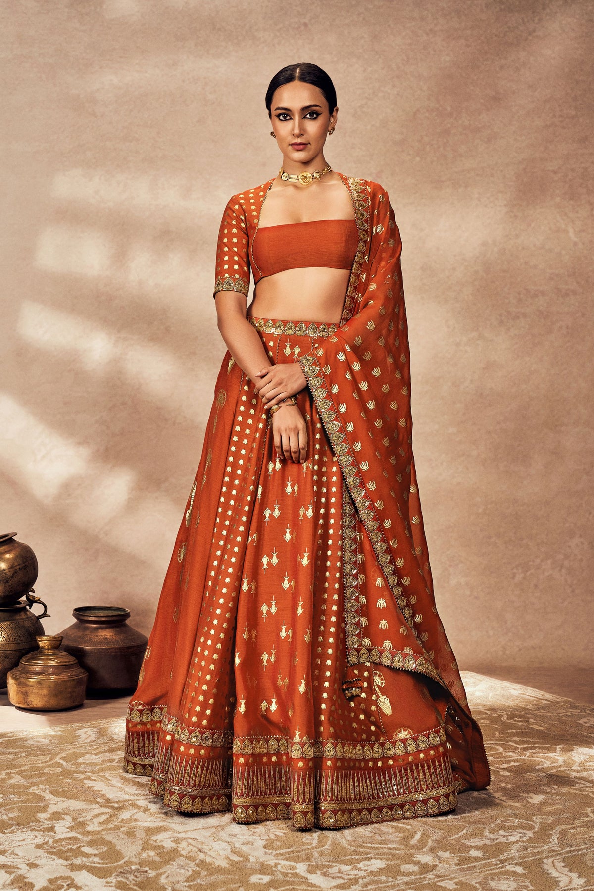 RUST FOIL LEHENGA SET