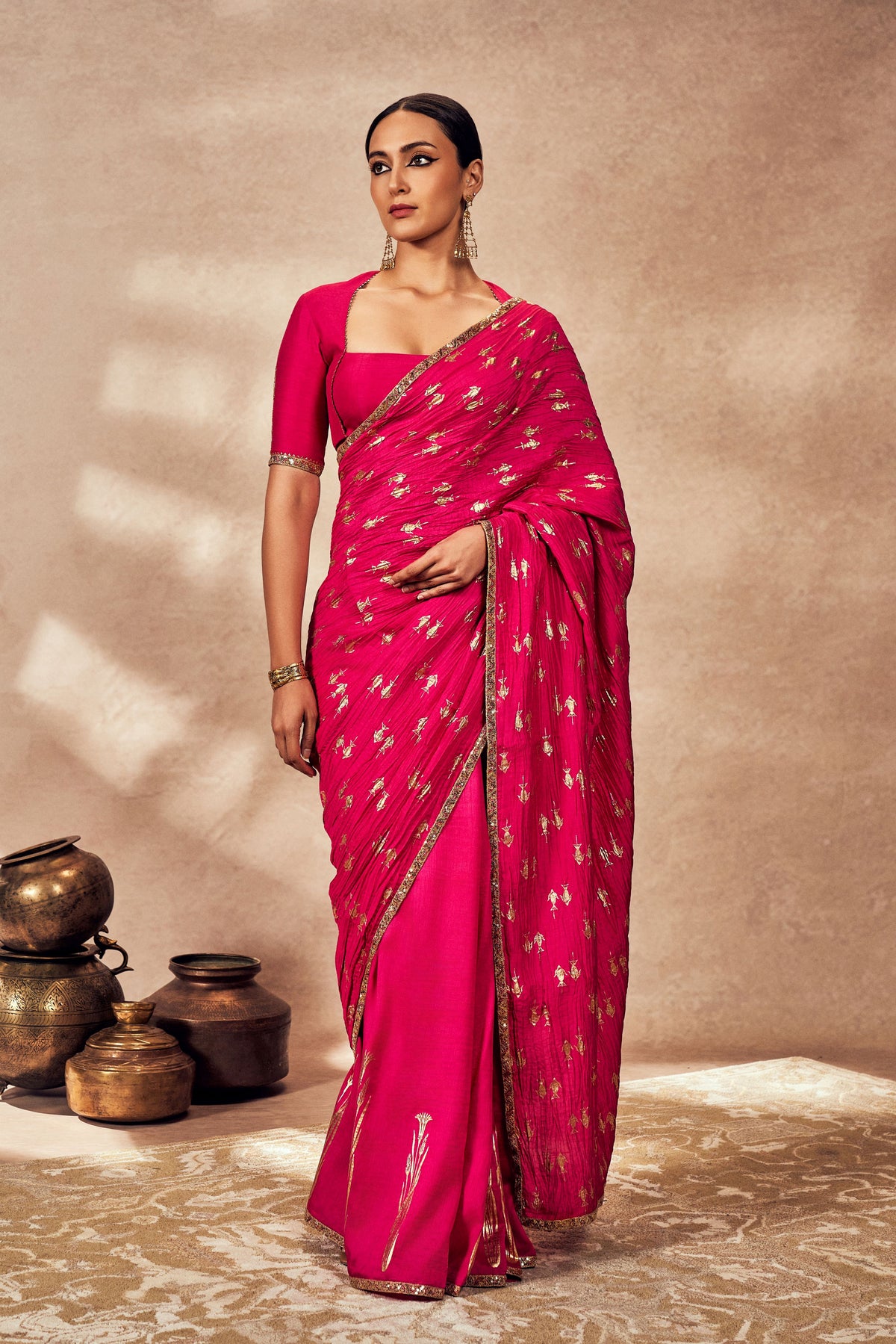 PINK WHISPERING LILY CRUSH SAREE