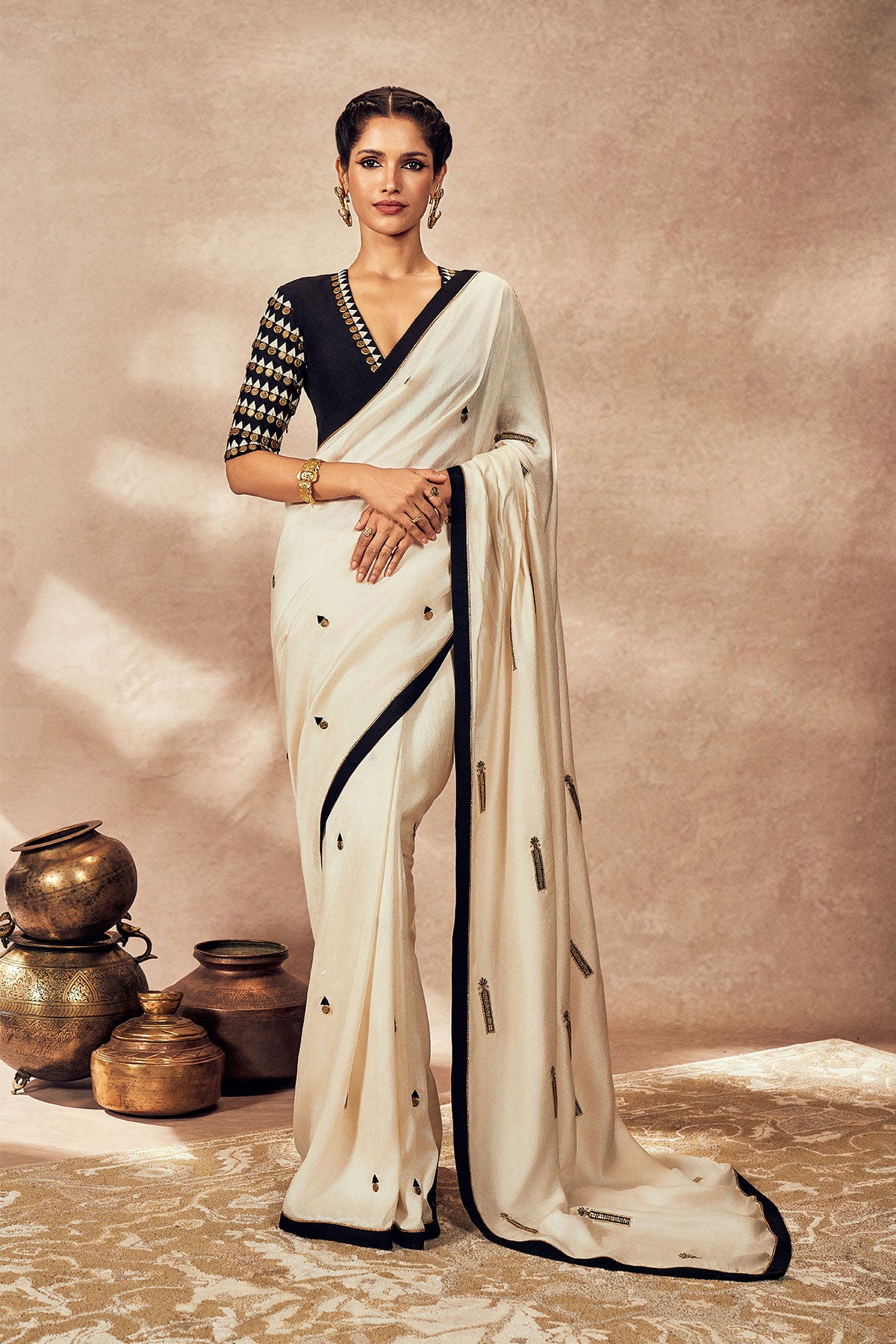 IVORY COIN WORK SAREE