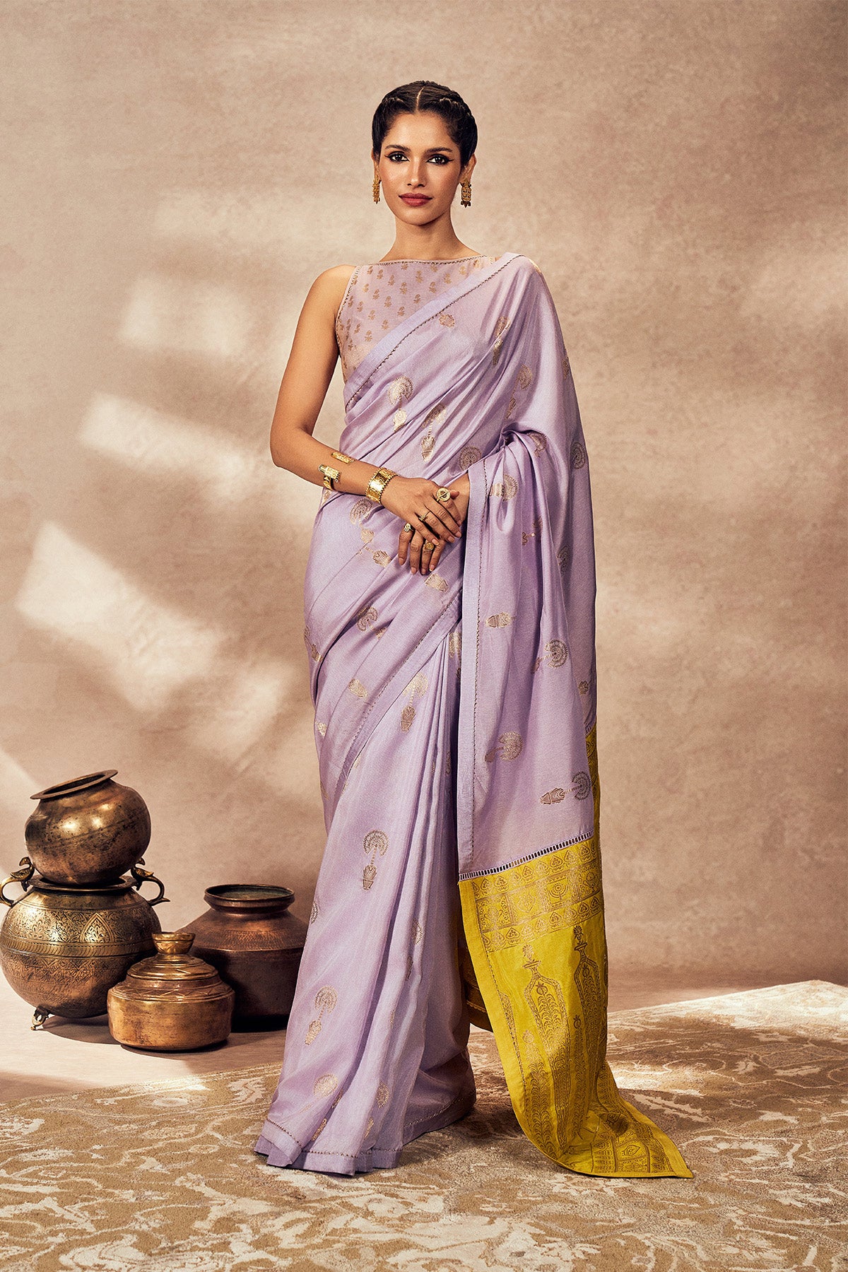 LIME AND LILAC JACQUARD SAREE