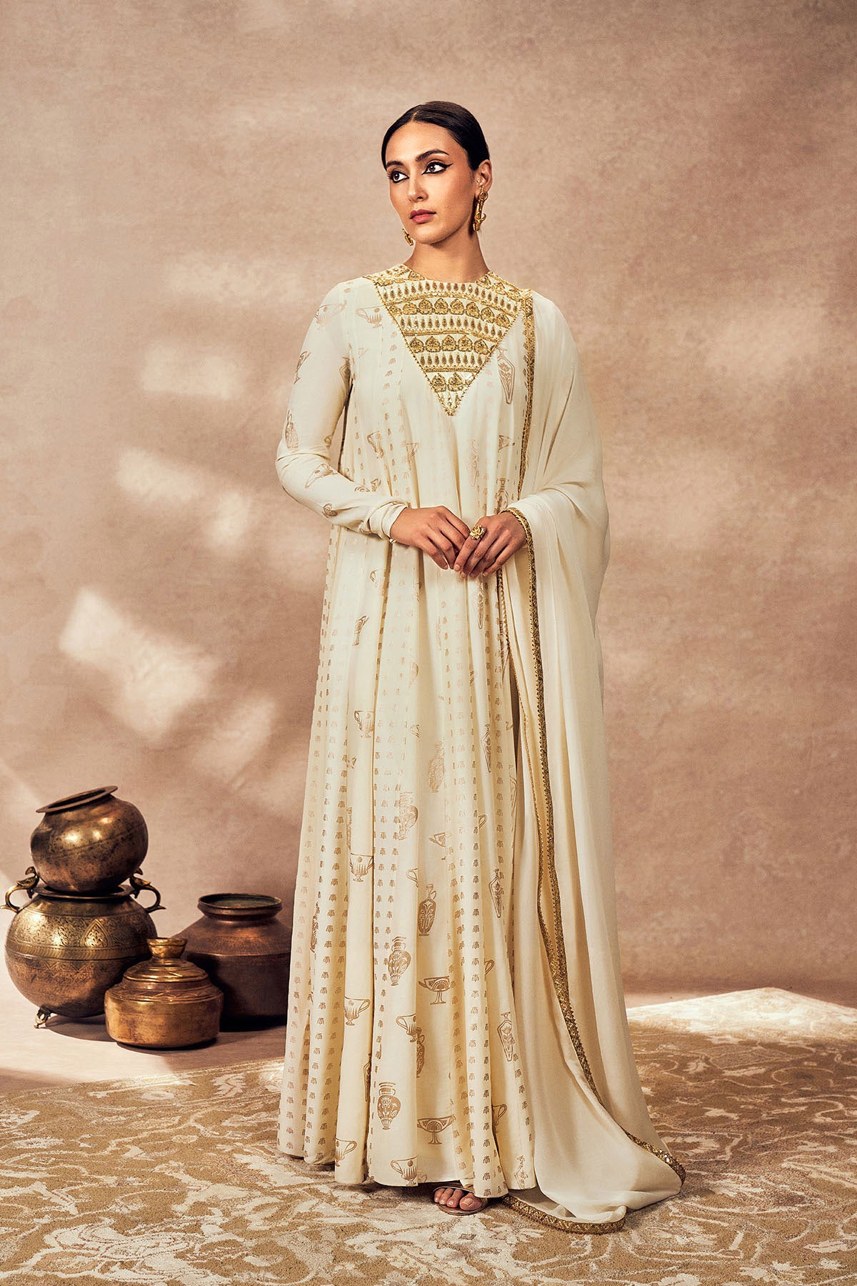 IVORY POTTER'S TOUCH ANARKALI SET