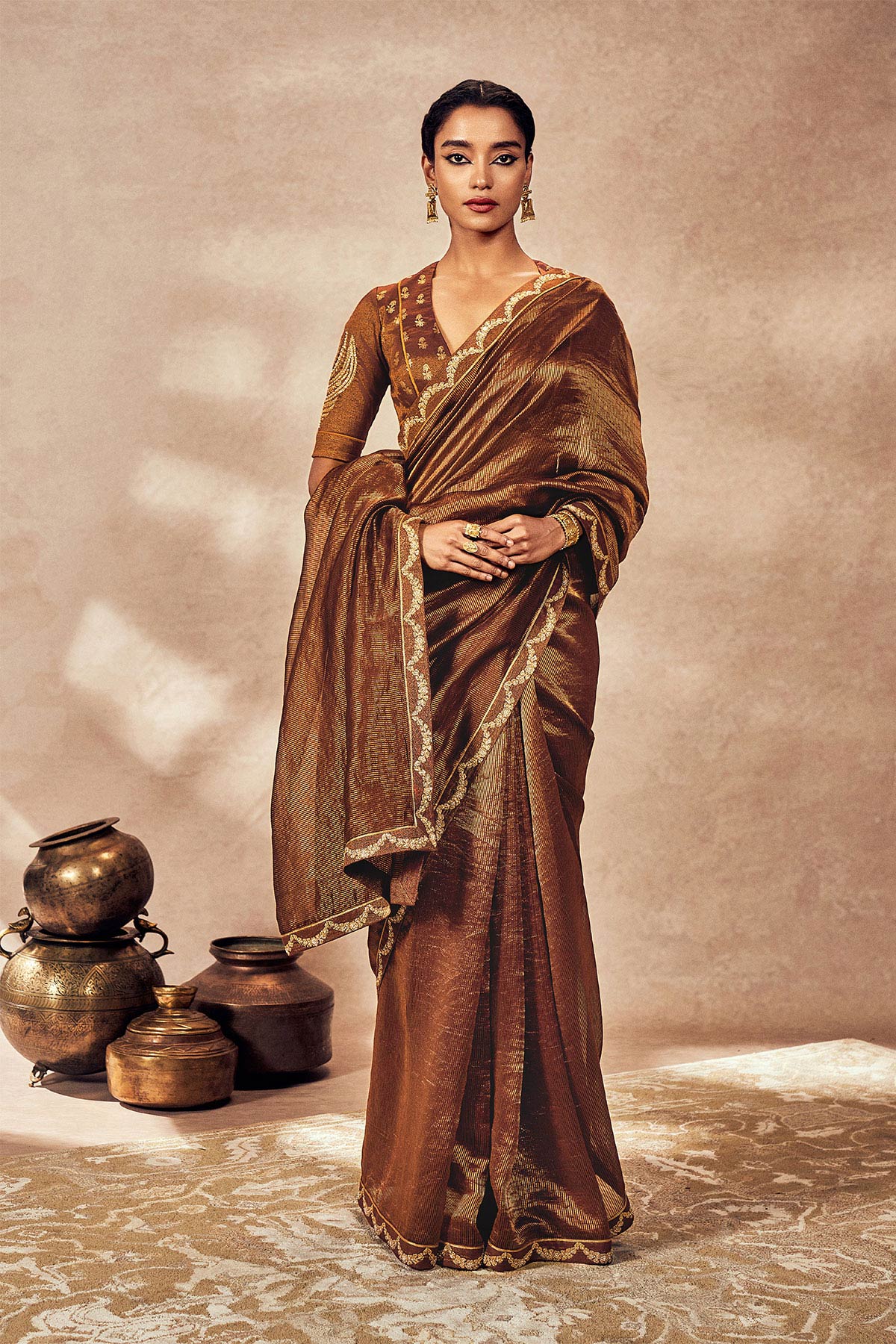 BROWN MADAKAL TISSUE SAREE