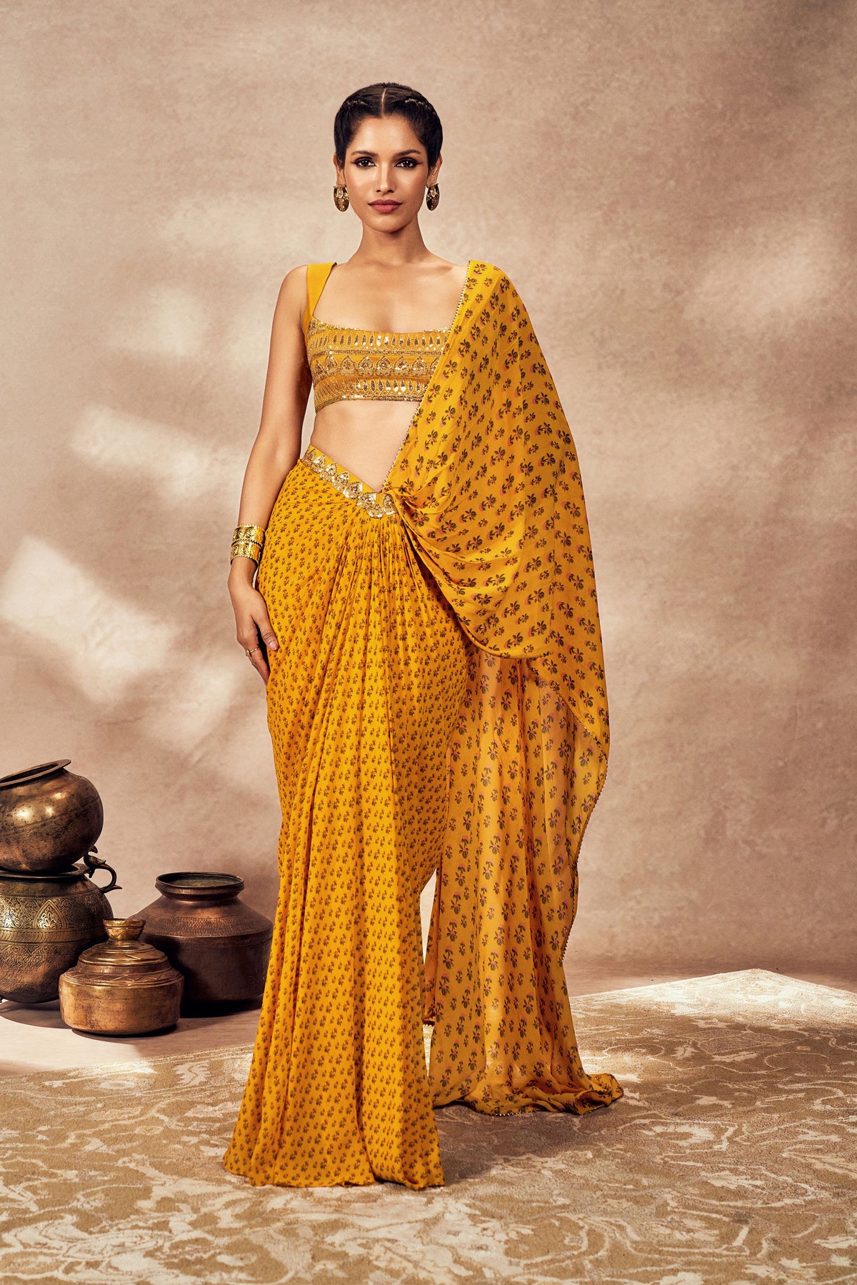 YELLOW PIXIE DUST DRAPE SAREE