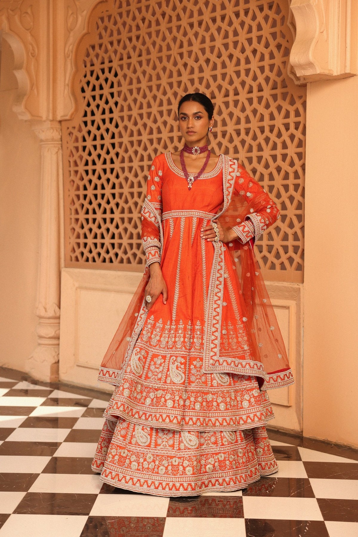 Mariyah - Orange Anarkali with Lehenga and Dupatta