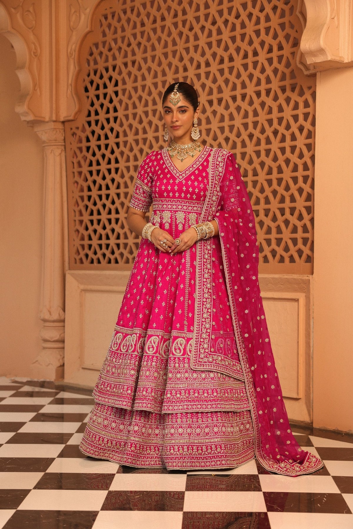 Naila - Hotpink Anarkali with Lehenga and Dupatta