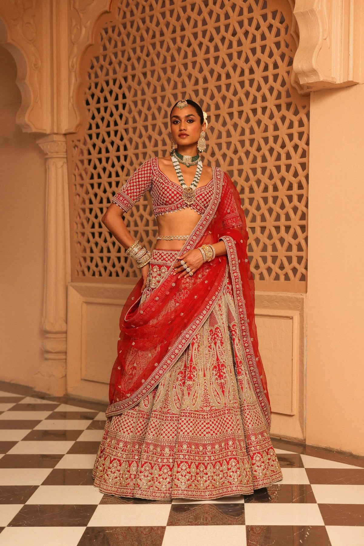 Naazreen - Red Lehenga with Blouse and Dupatta