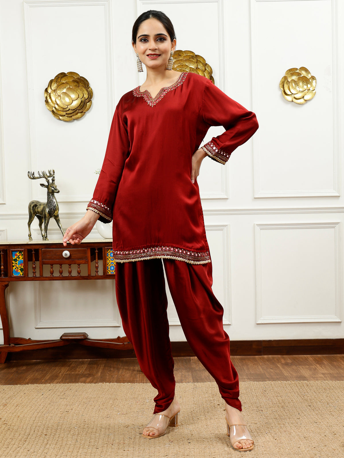 Rust Silk Kurta & Dhoti Pants Set