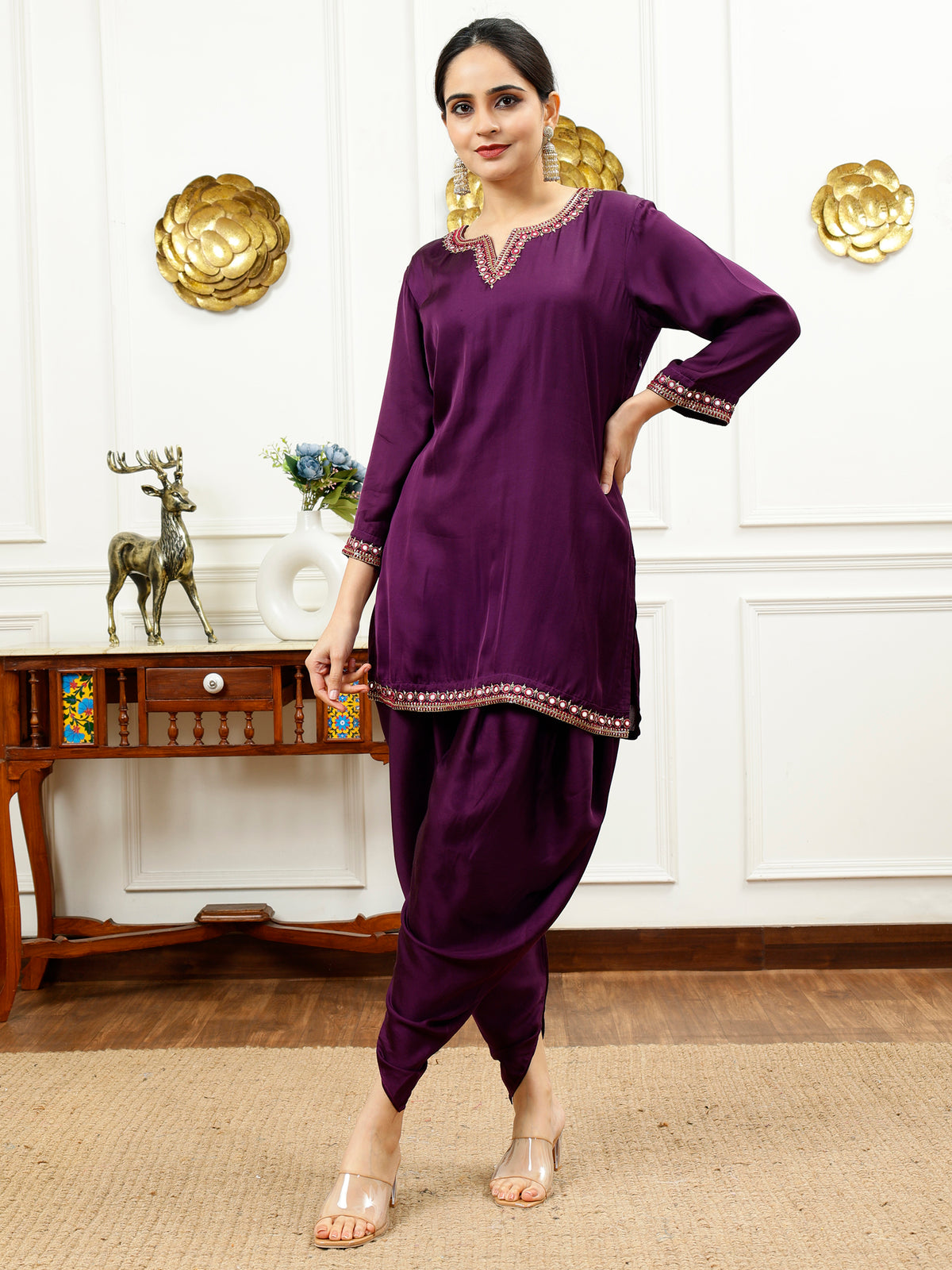 Purple Silk Kurta Set with Dhoti Pants