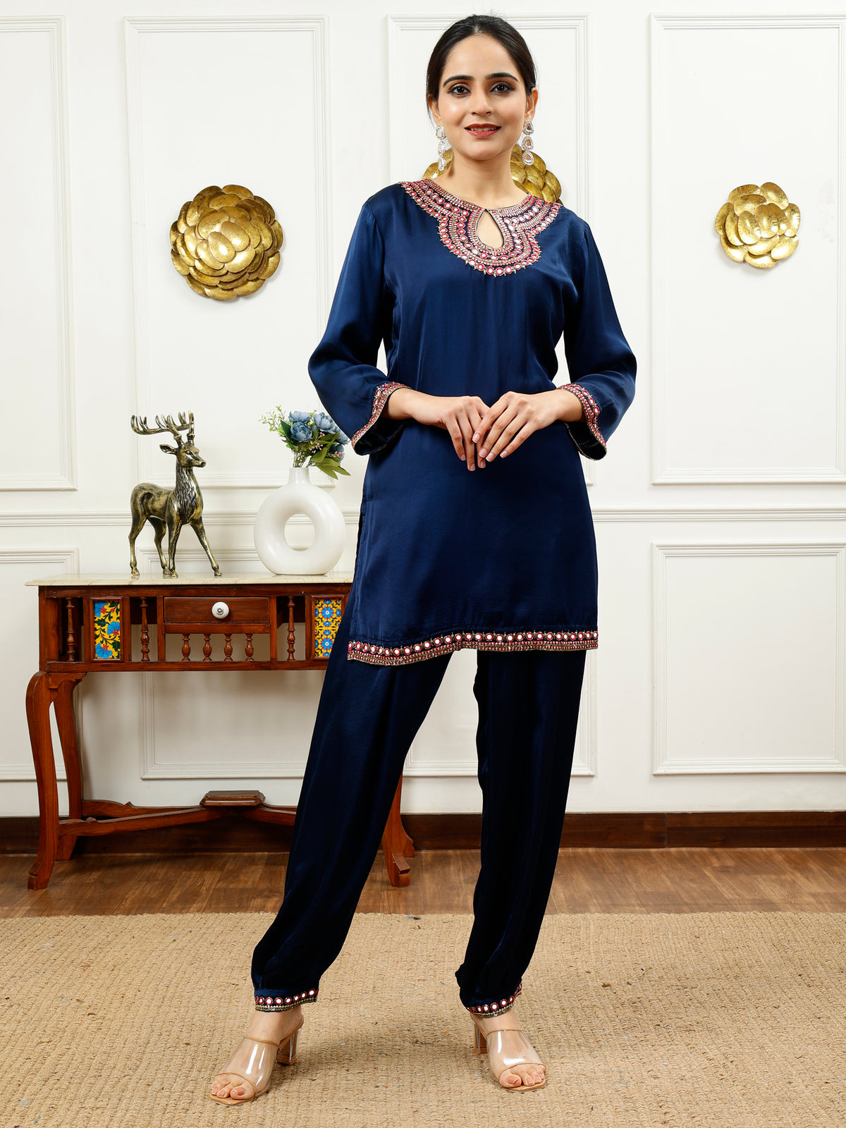 Blue Silk Kurta Set with Hand Embroidery