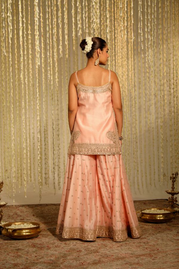 Pink Aabroo Kurta Set- back view