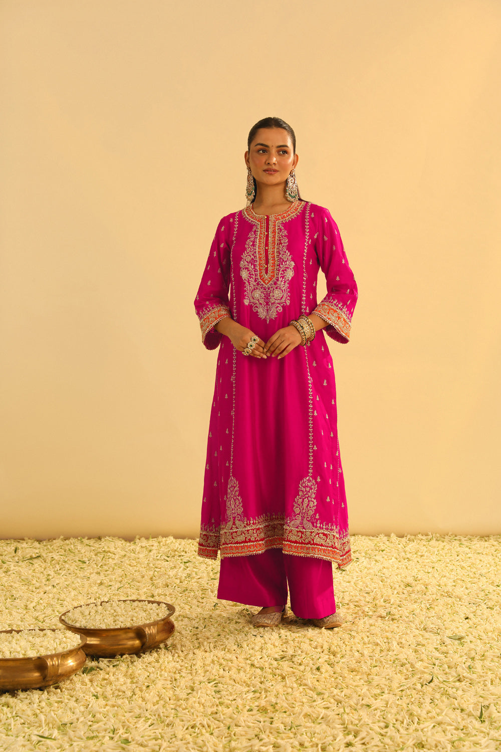 Mayra - Hotpink Long Kurta with Palazzo & Dupatta