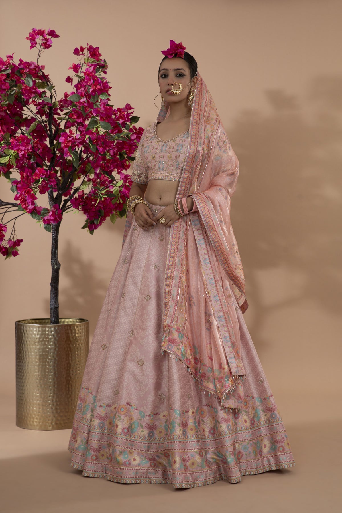 Dusty rose printed lehenga set with dupatta