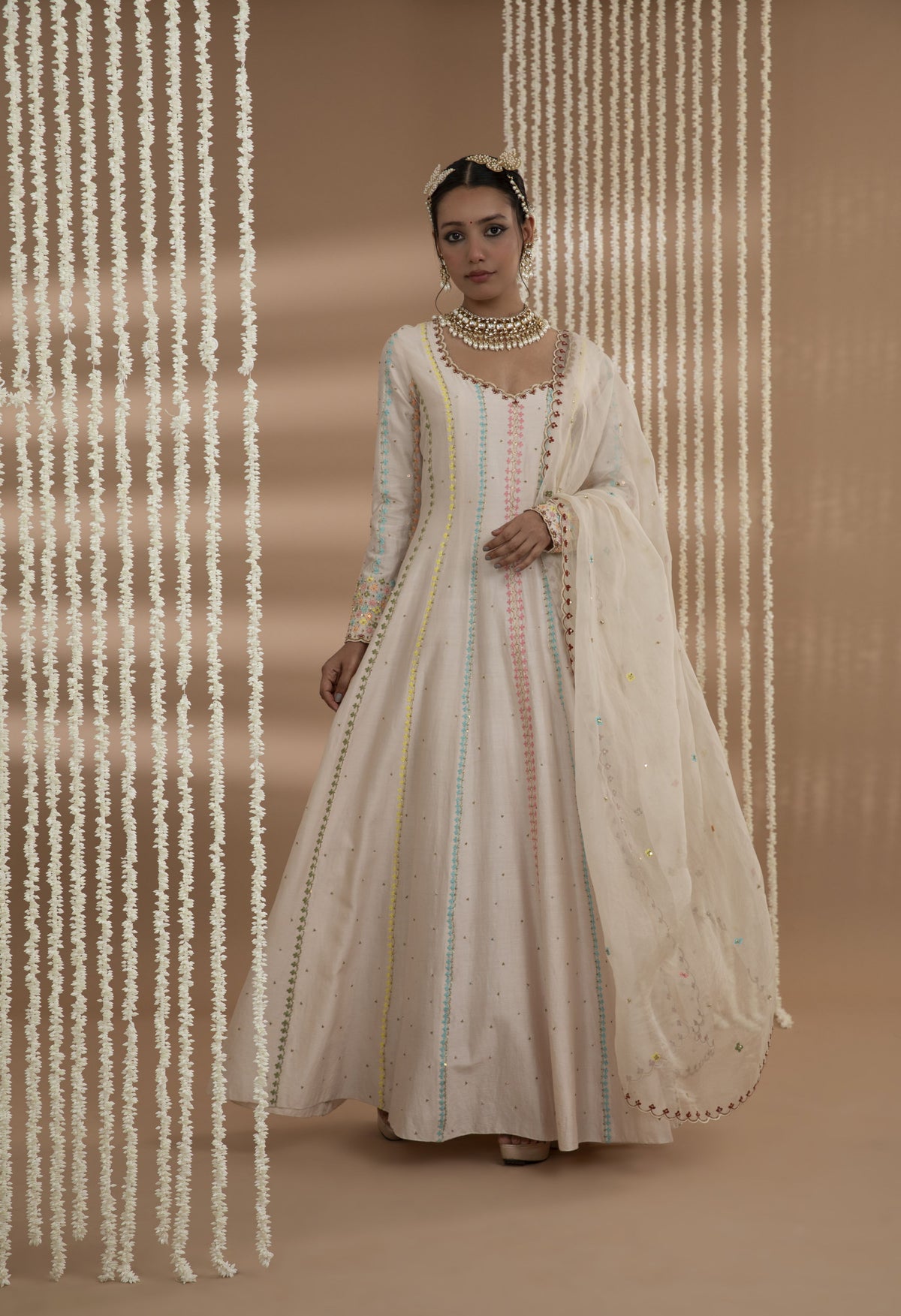 Ivory anarkali with matching dupatta