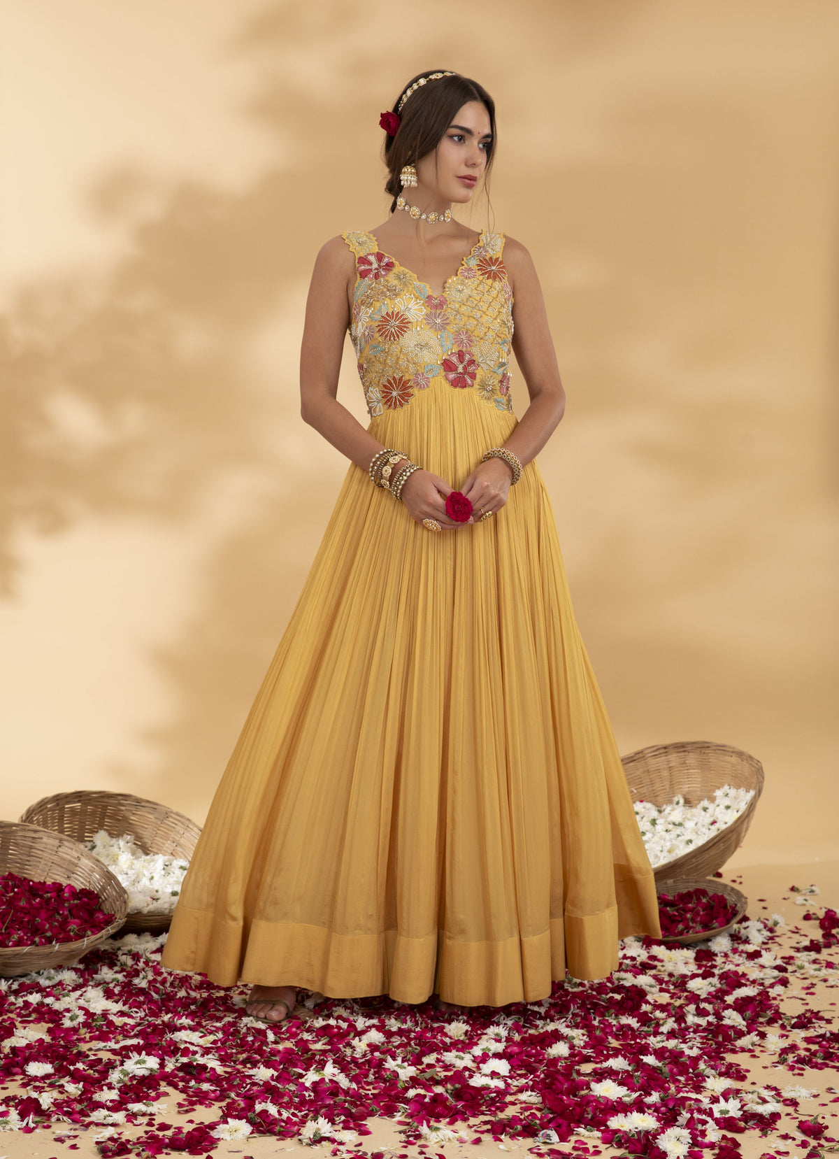 Golden yellow anarkali gown with dupatta