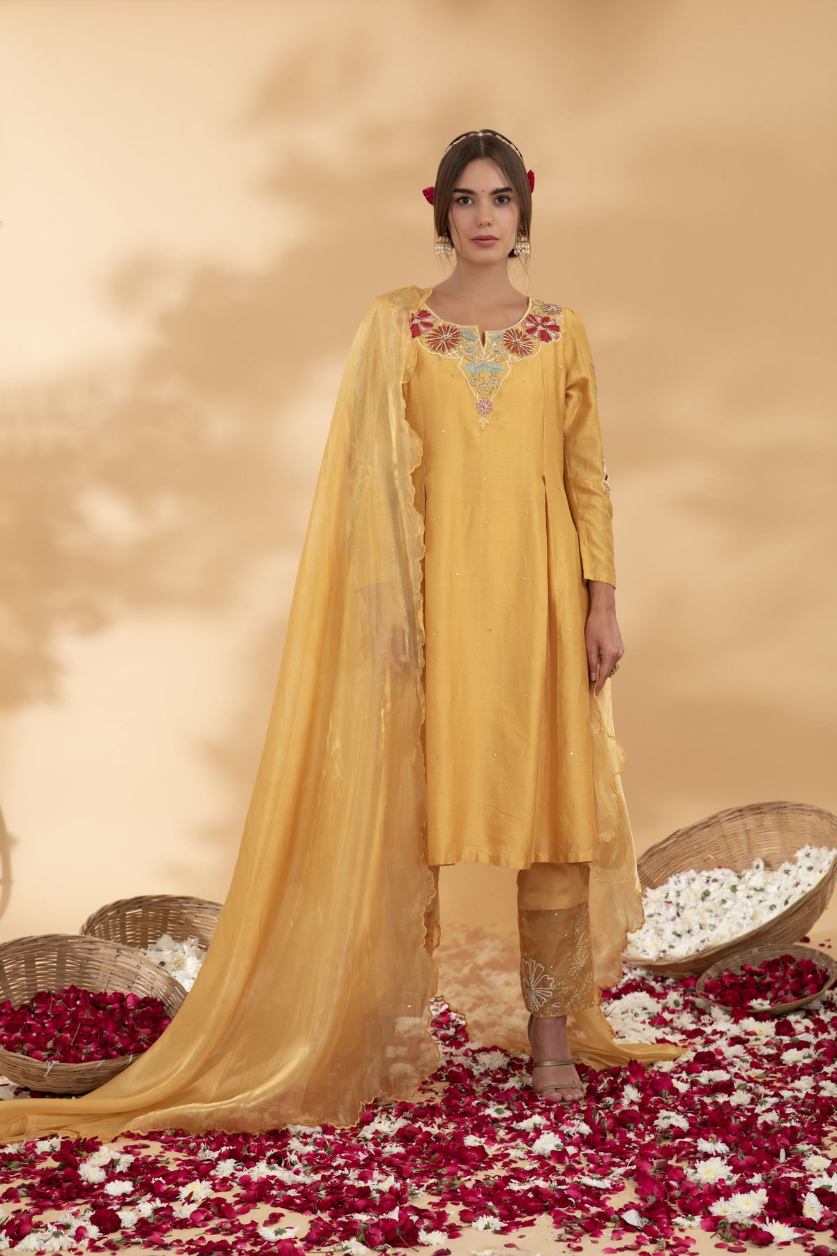 golden yellow A-line suit set