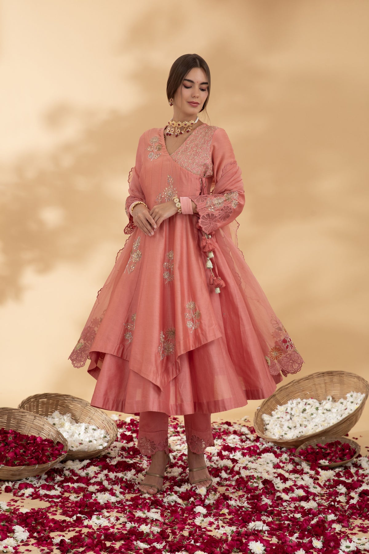 Rougue pink angrakha anarkali set with dupatta