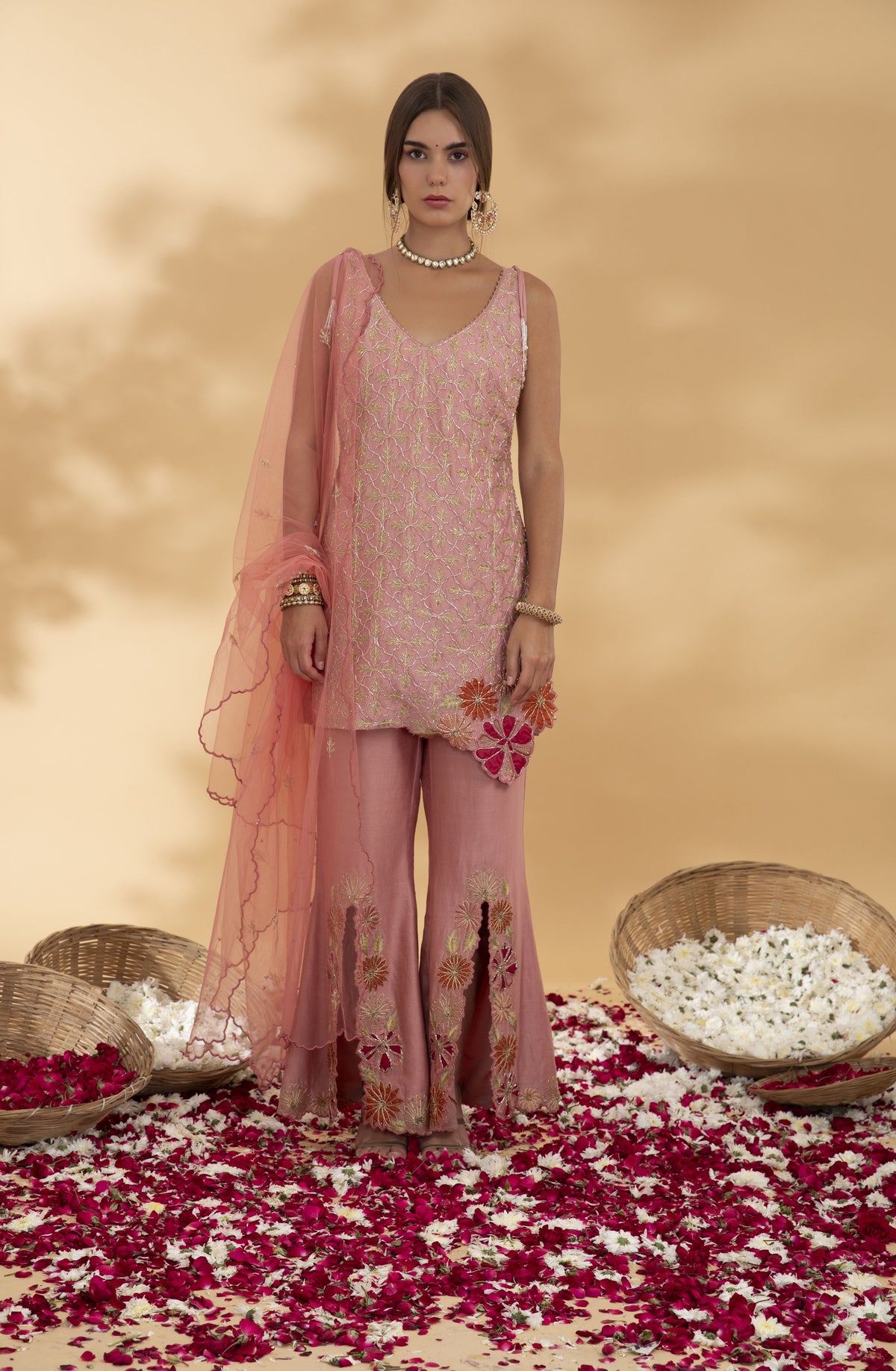 dusty rose short kurta with pant set