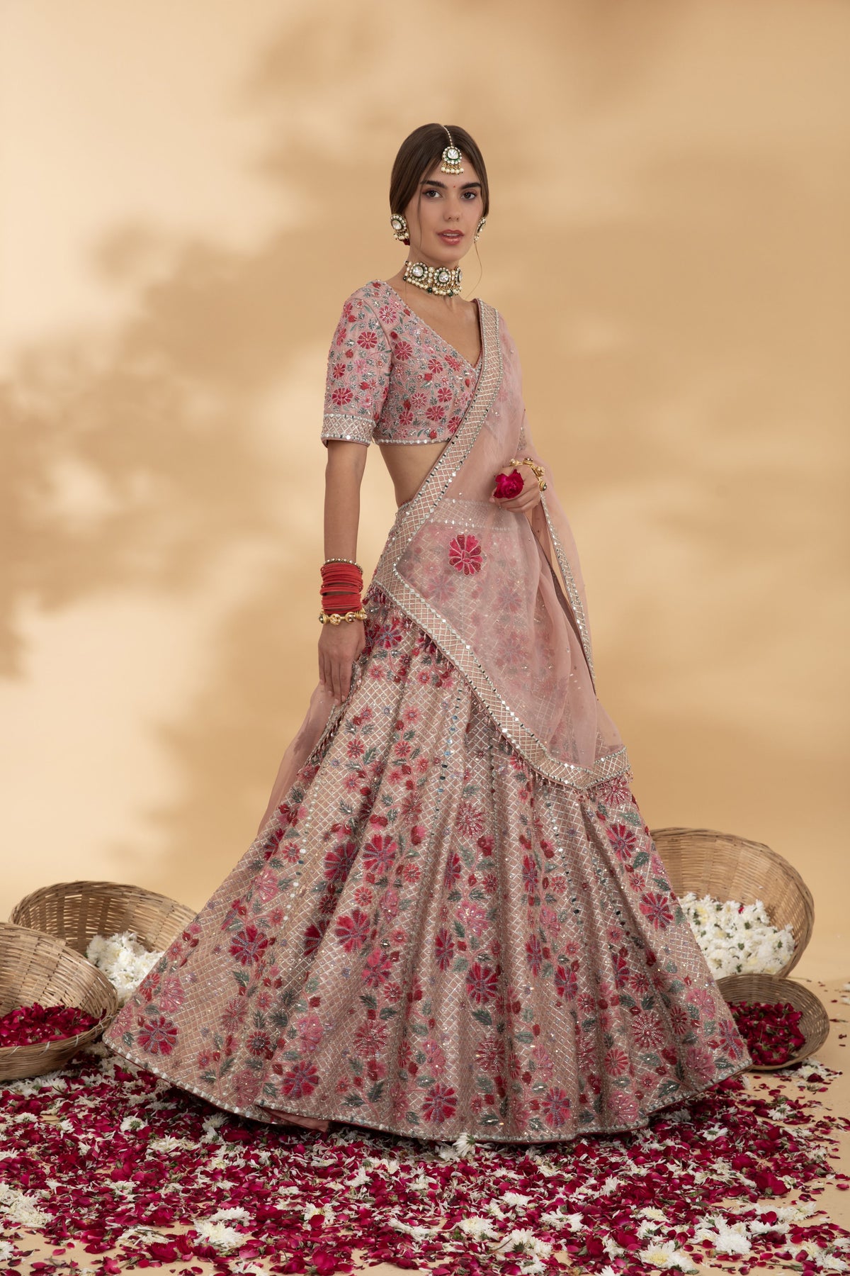 dusty rose lehenga set with 2 dupattas