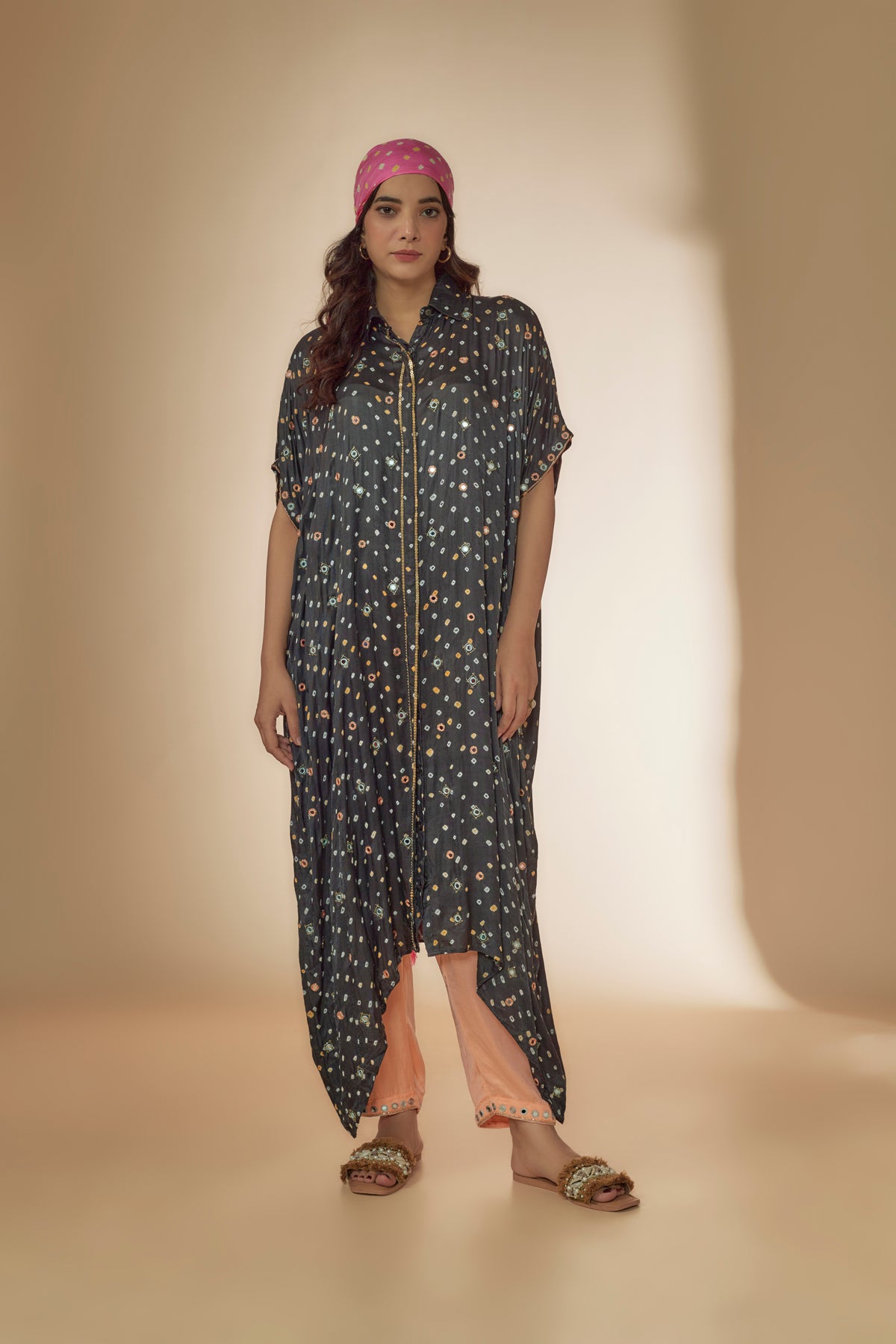 Bandhani Silk Kaftan Kurta Set