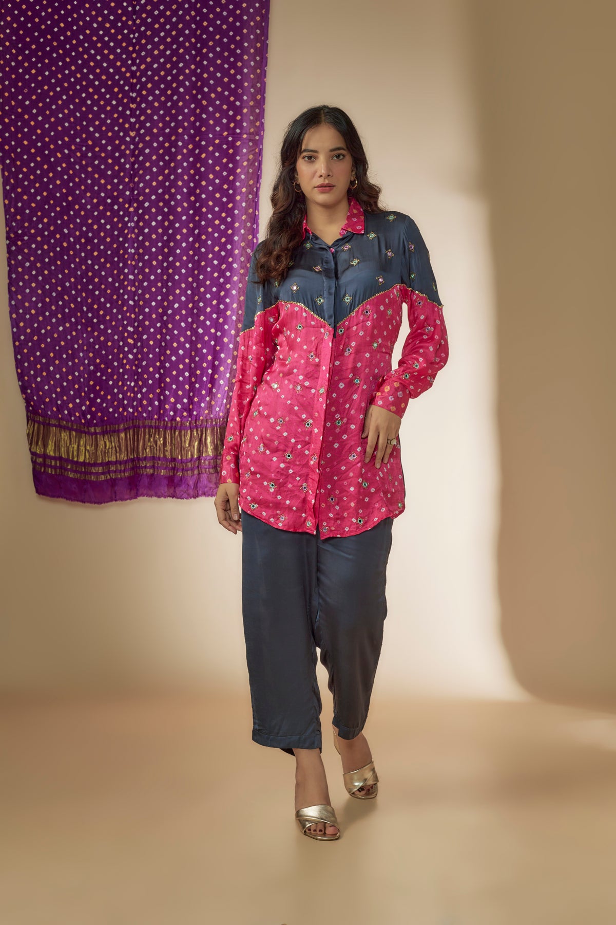 V Point Yoke Bandhani Co-Ord Set