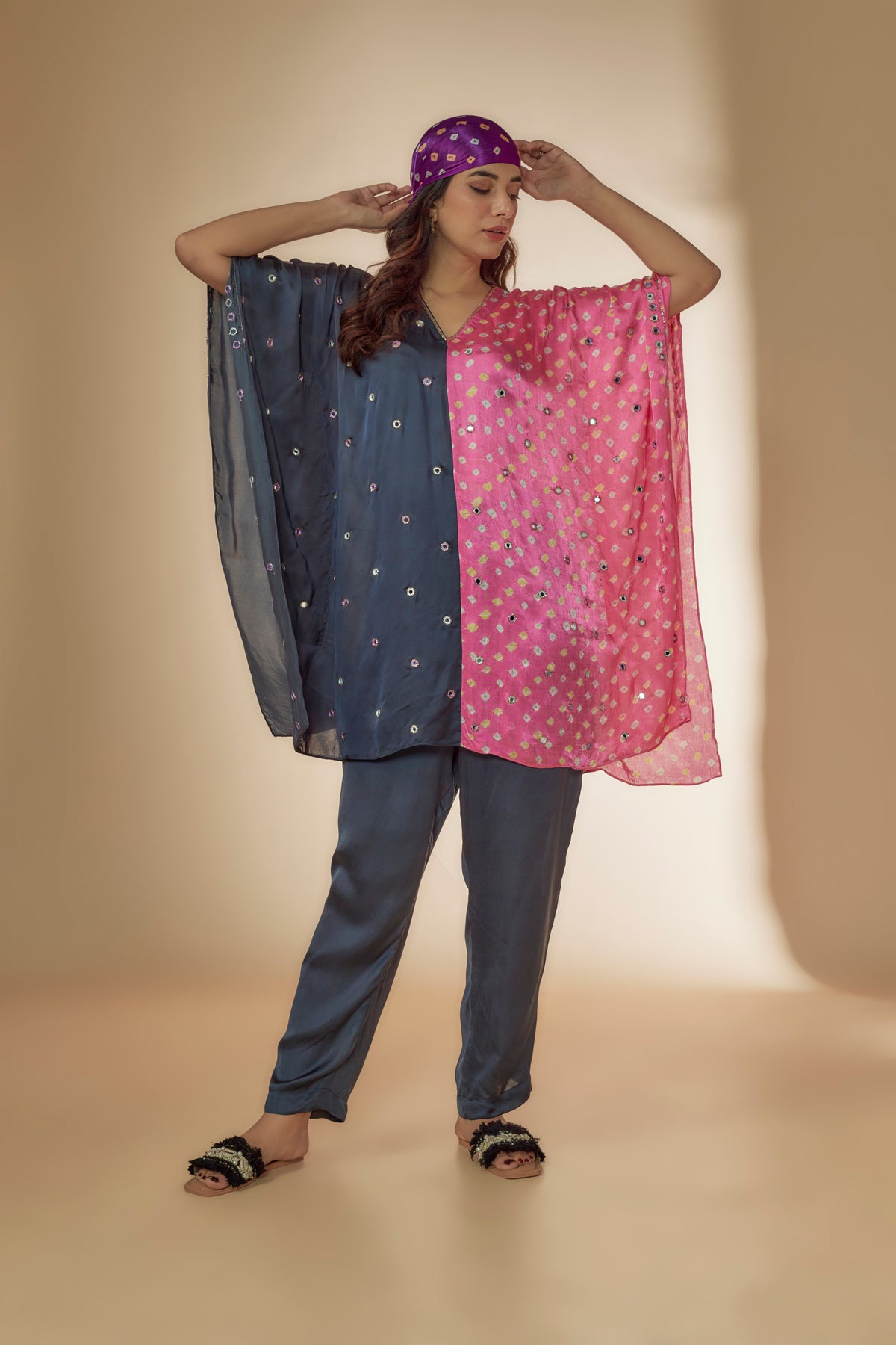 Pink and Grey Kaftan Top with Pant