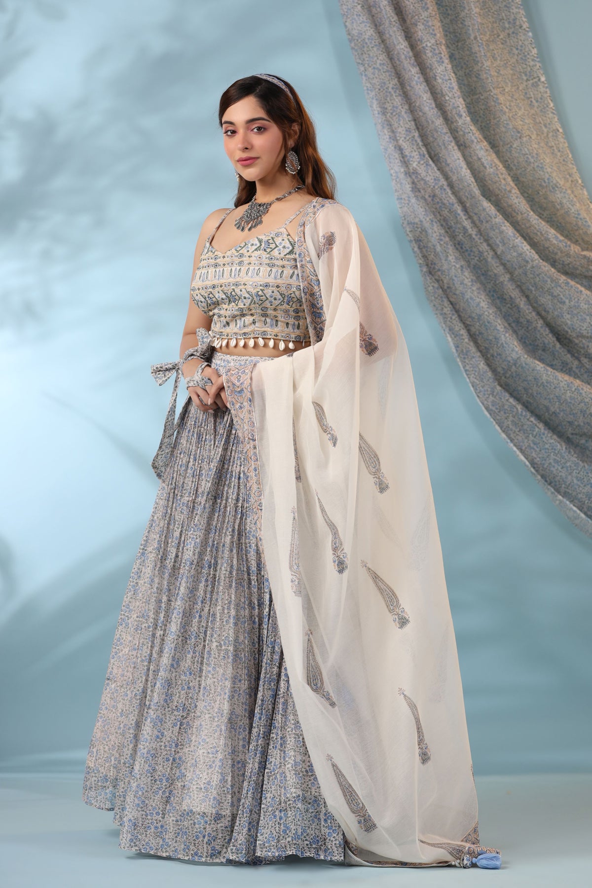 BLUE IVORY LAHENGA SET