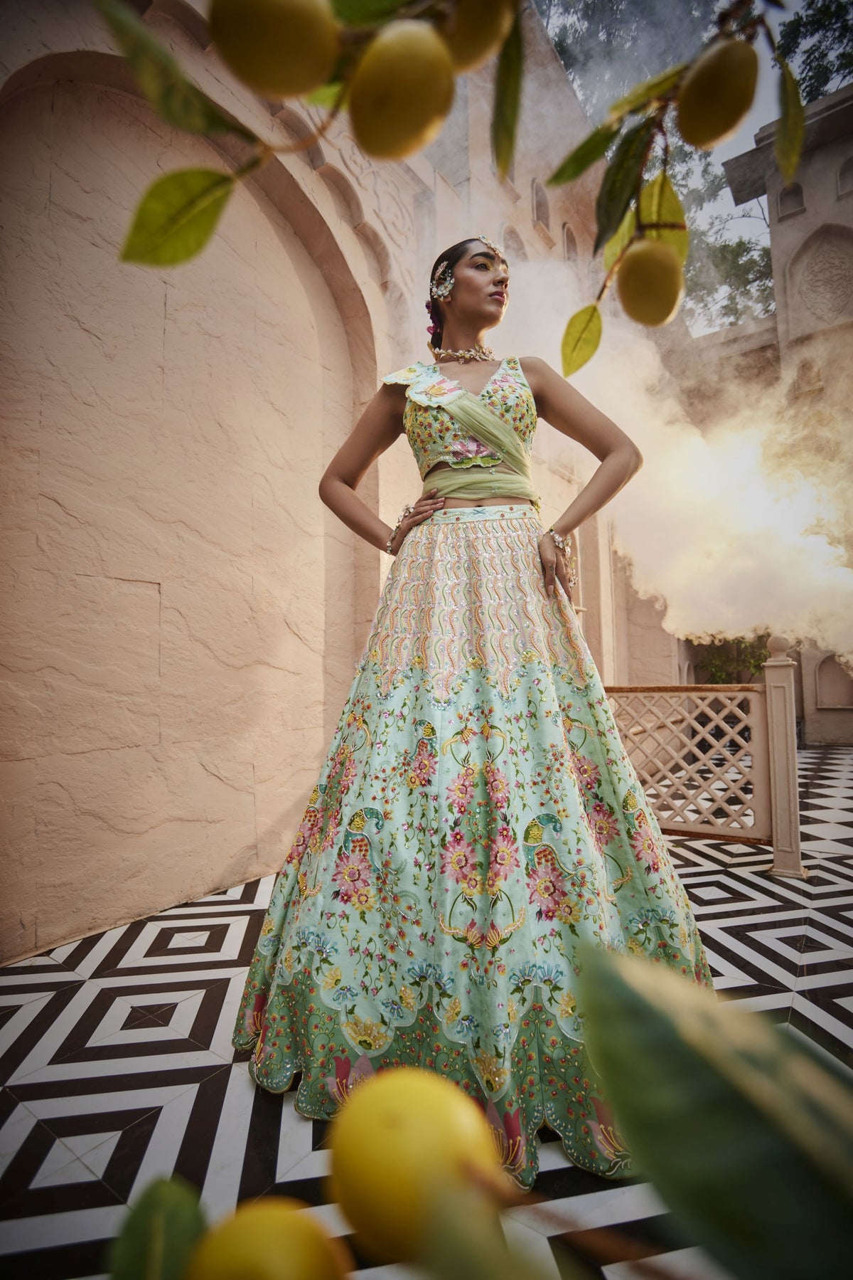 Floral Printed Lehenga with Cutwork Blouse and A Statement Dupatta .