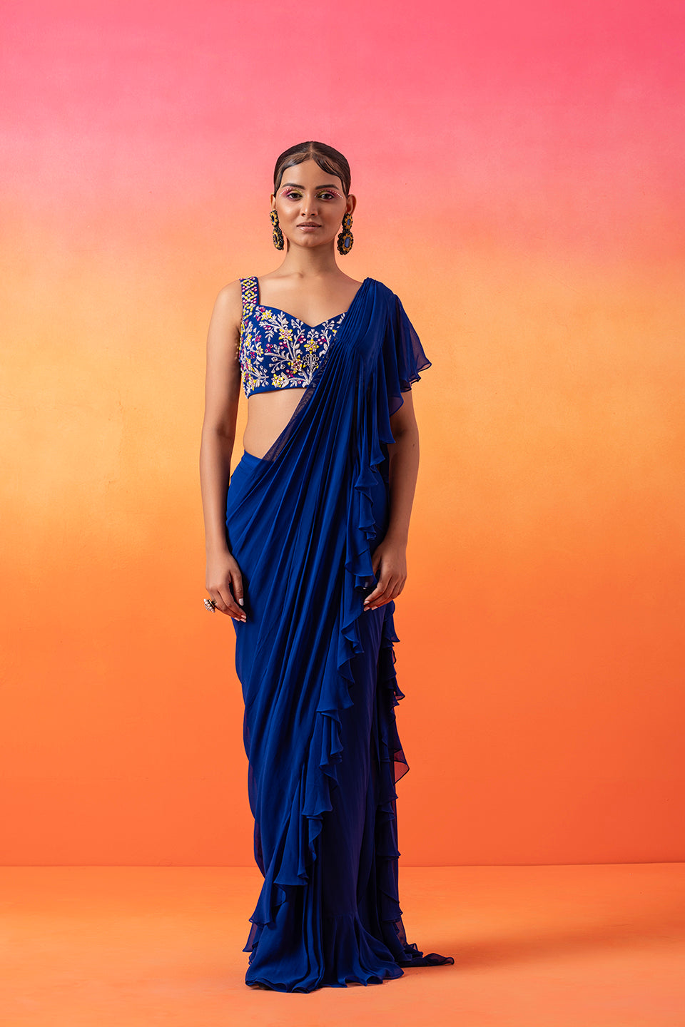 Electric Blue Ruffle Saree